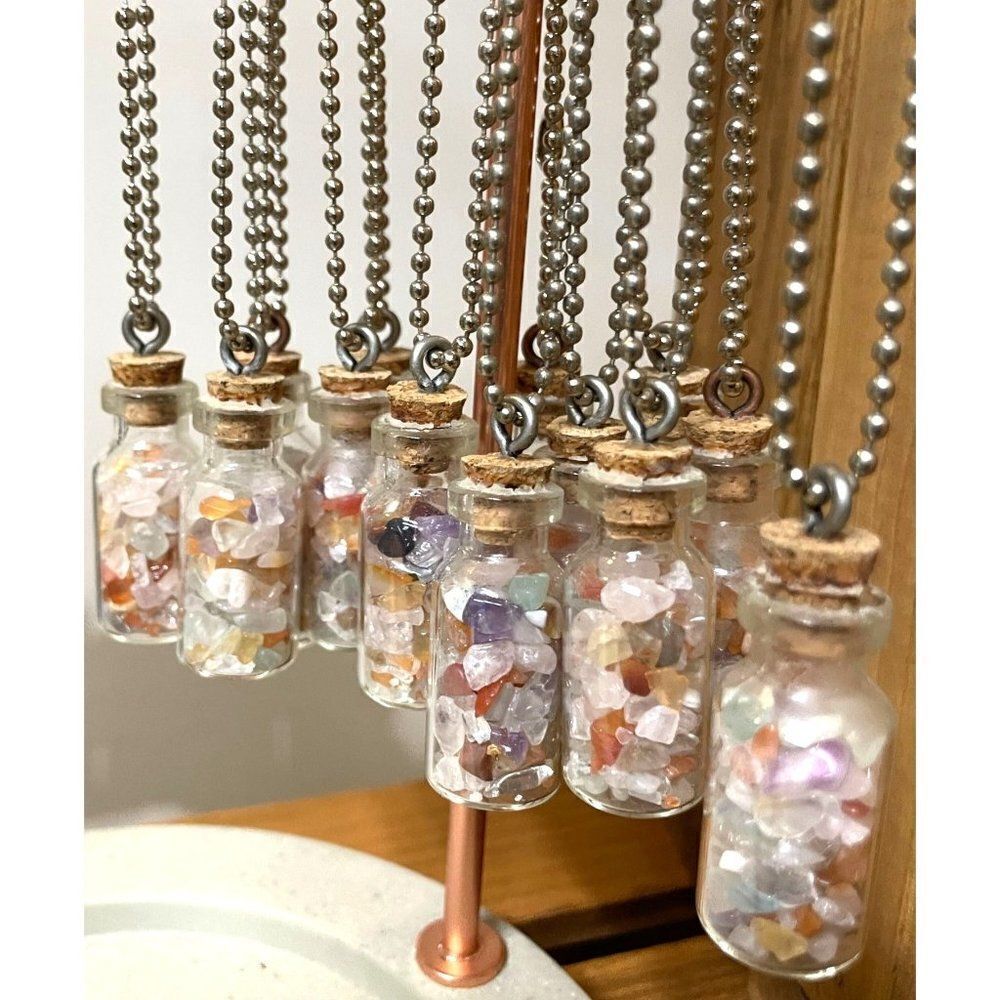 Treasure Bottle Glass Bottle Necklace filled with Gemstones - Hand Crafted